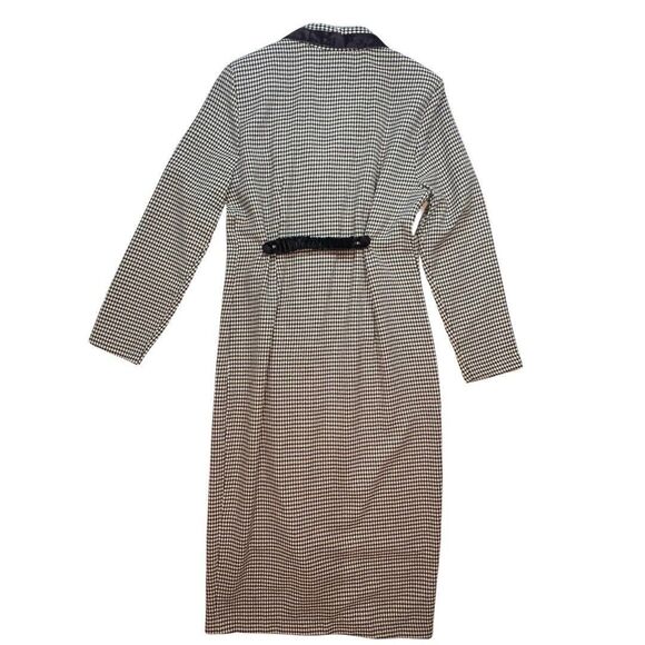 Vintage D.B.Y. Dress Womens 9 Black Checkered Velvet Chelsea Collar Pencil Dress - Picture 2 of 14